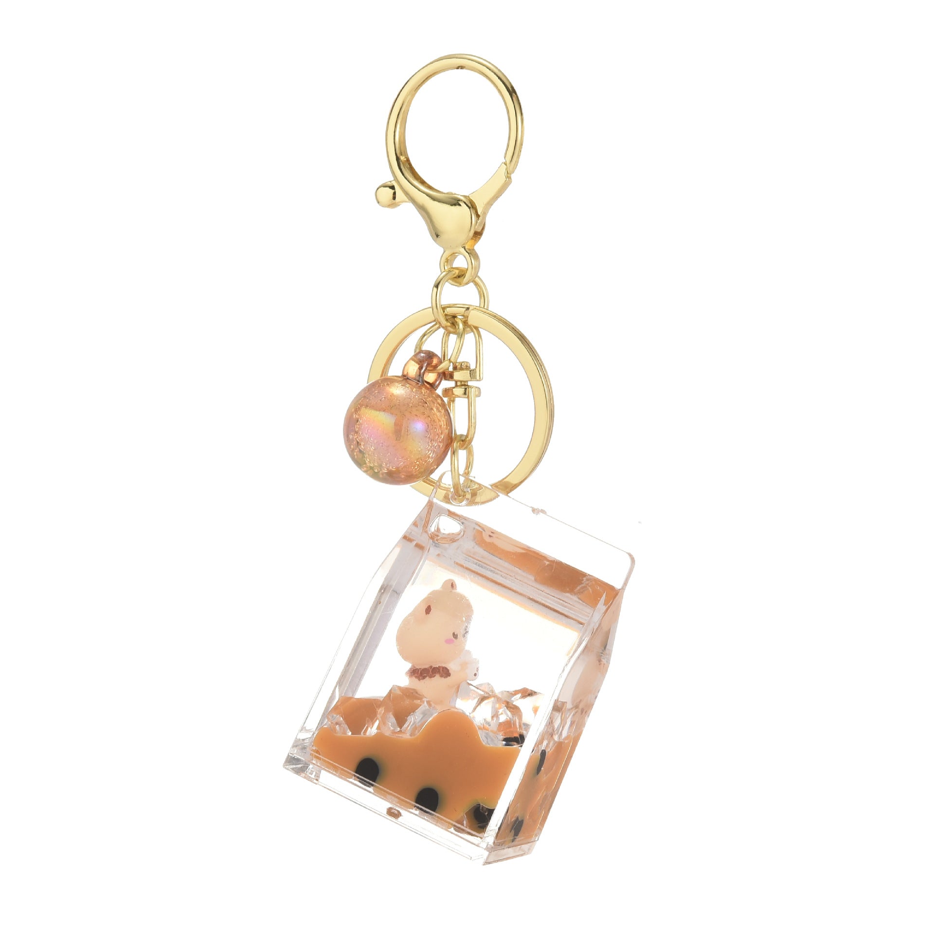 Wholesale Acrylic Pearl Milk Tea Bear Bottle Quicksand Keychain